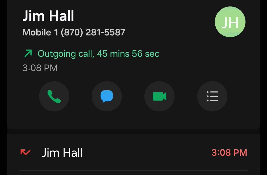Call log of 46-minute conversation with Jim Hall